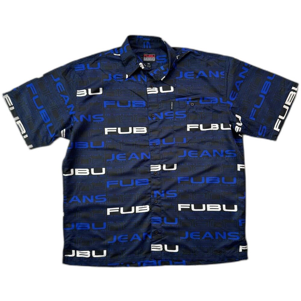 Vintage 90s Y2K FUBU Oversized Streetwear Size XXL AOP Button Up Shirt